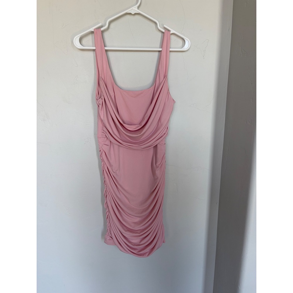 Hello Molly Pink Ruched Bodycon Mini Dress Cowl Neck Sleeveless Womens Size 6 M